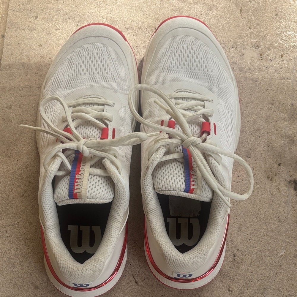 Wilson Intrigue Pro White Tennis Shoes with Red/Blue Accents